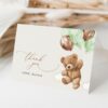 Teddy Bear with Green Balloons Thank You Card, Gender Neutral Baby Shower, Printable File, Edit Yourself, SH67