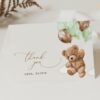 Teddy Bear with Green Balloons Thank You Card, Gender Neutral Baby Shower, Printable File, Edit Yourself, SH67