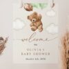 Teddy Bear with Green Balloons Welcome Sign, Baby Shower Sign, Gender Neutral Baby Shower, Printable File, Edit Yourself, SH67
