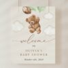 Teddy Bear with Green Balloons Welcome Sign, Baby Shower Sign, Gender Neutral Baby Shower, Printable File, Edit Yourself, SH67