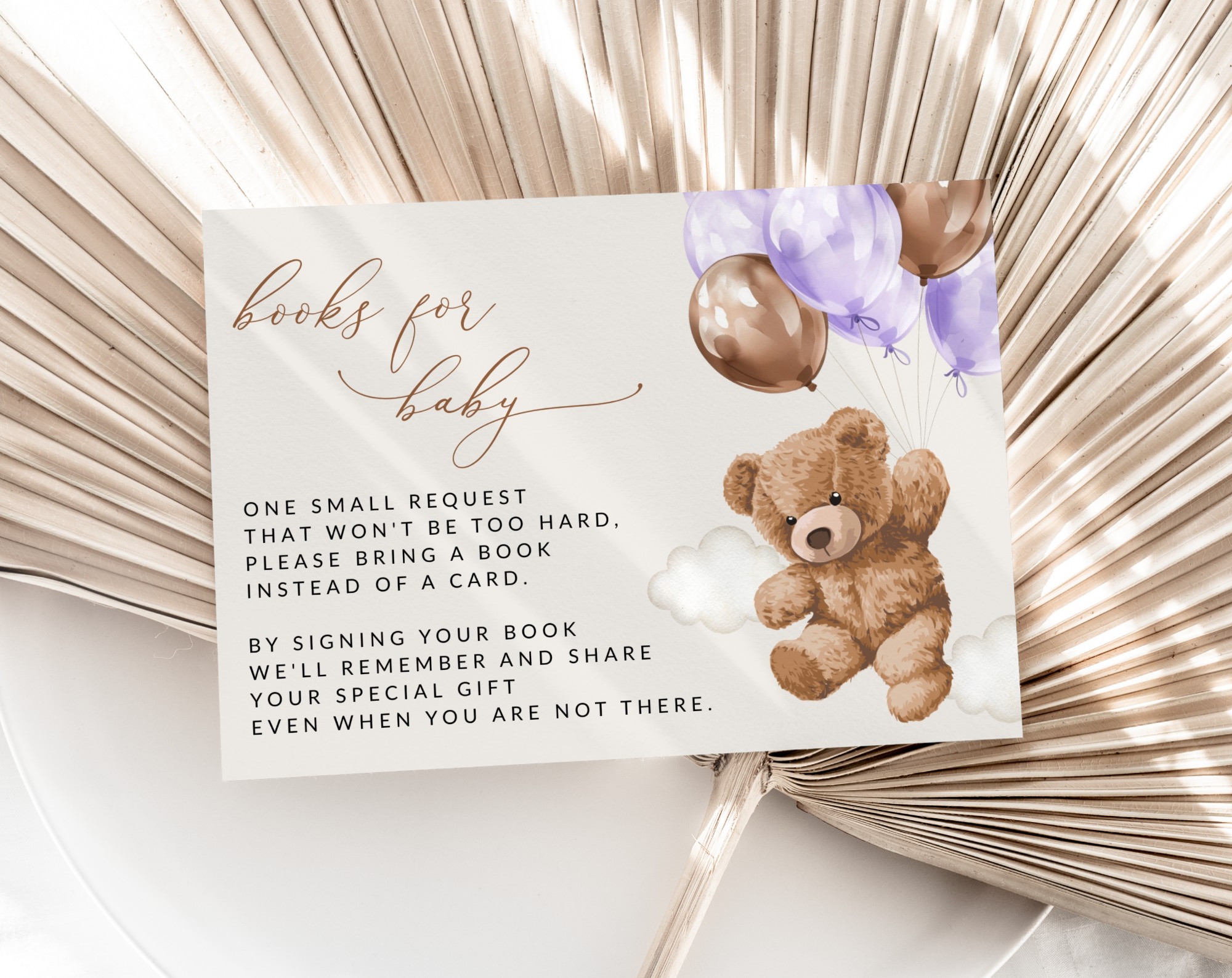 Teddy Bear with Purple Balloons Baby Shower Invitation Suite, Girl Baby Shower, Printable File, Edit Yourself, SH68