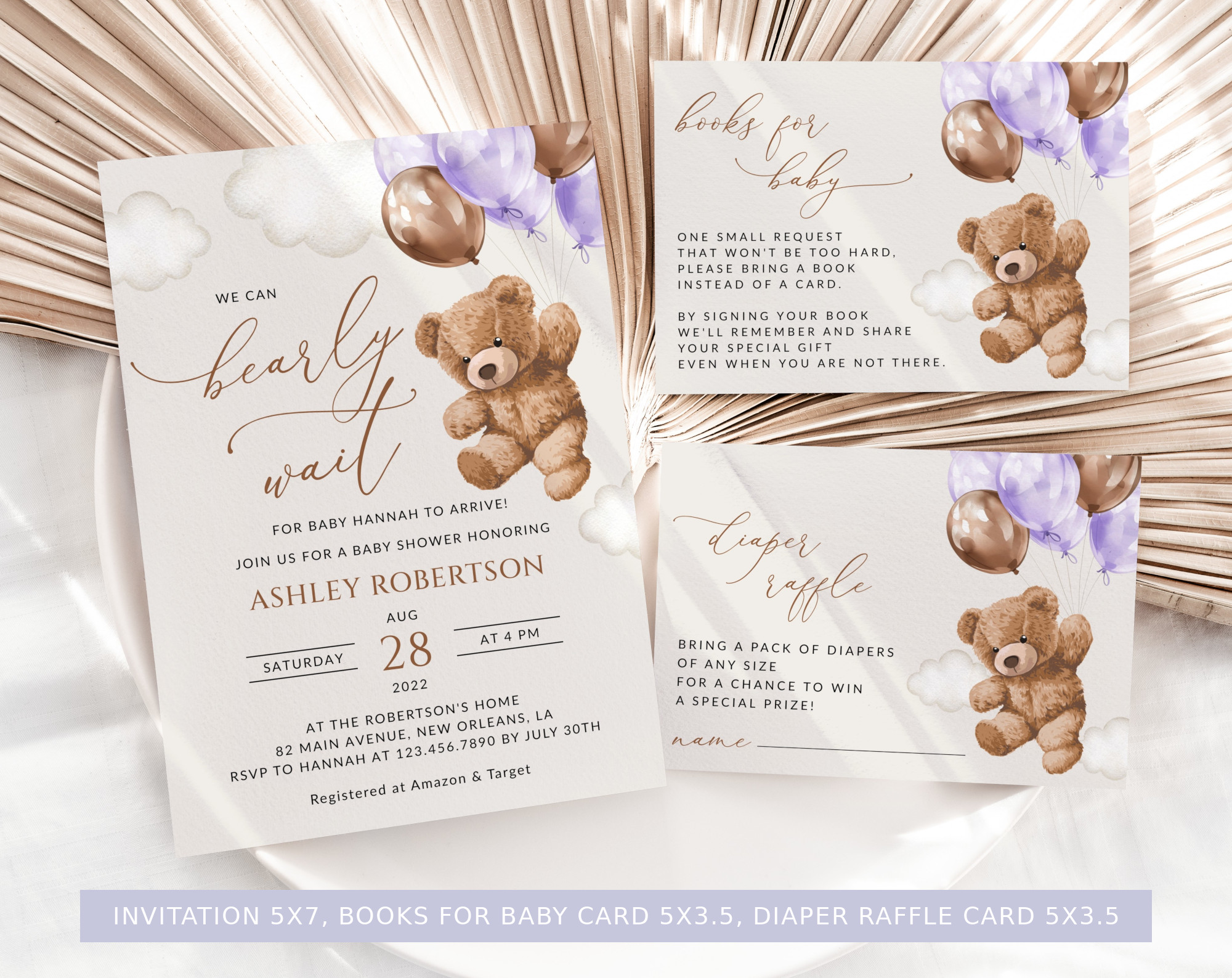 Teddy Bear with Purple Balloons Baby Shower Bundle, Girl Baby Shower, Printable File, Edit Yourself, SH68 Teddy Bear with Purple Balloons Baby Shower Bundle, Girl Baby Shower, Printable File, Edit Yourself, SH68