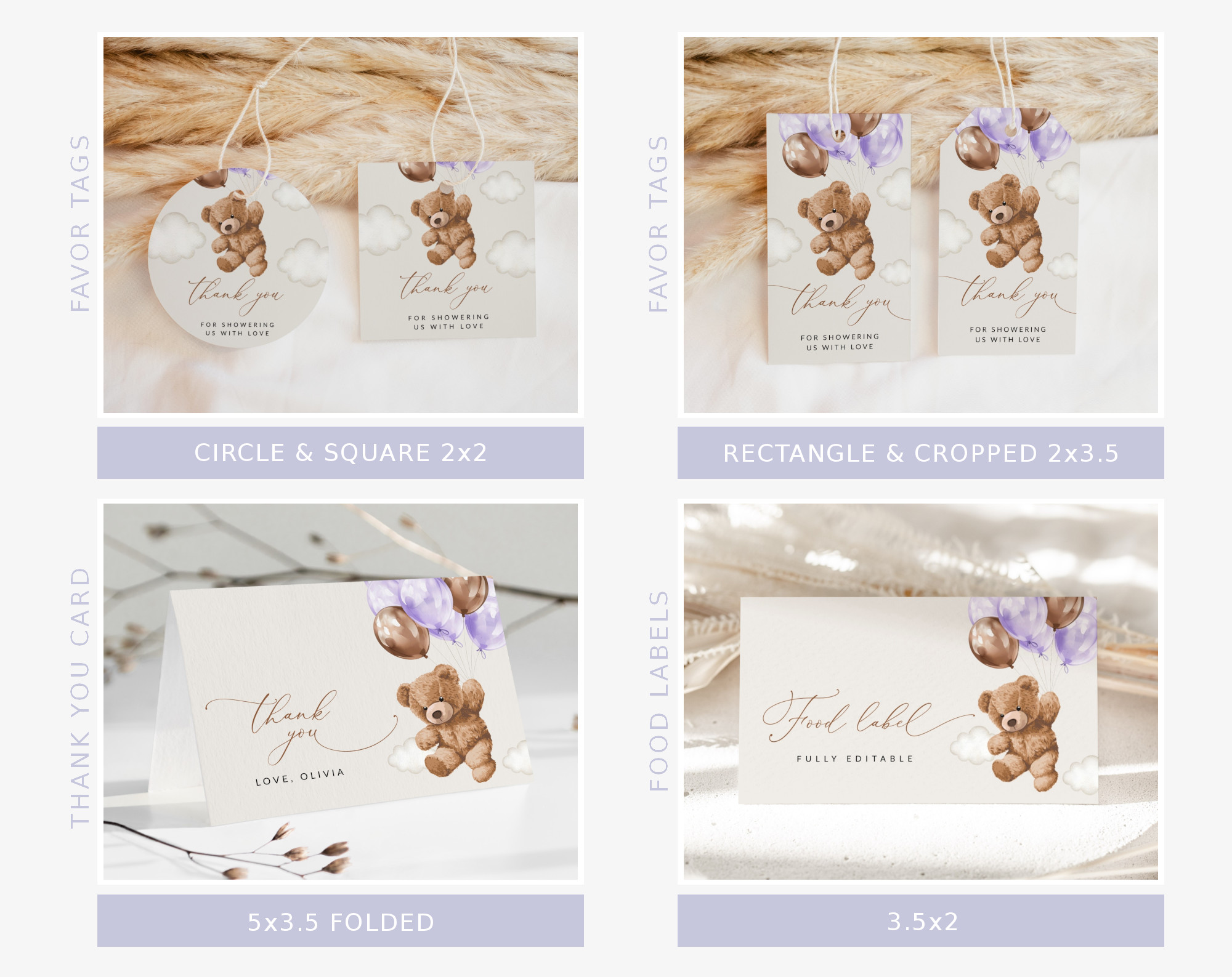 Teddy Bear with Purple Balloons Baby Shower Bundle, Girl Baby Shower, Printable File, Edit Yourself, SH68 Teddy Bear with Purple Balloons Baby Shower Bundle, Girl Baby Shower, Printable File, Edit Yourself, SH68