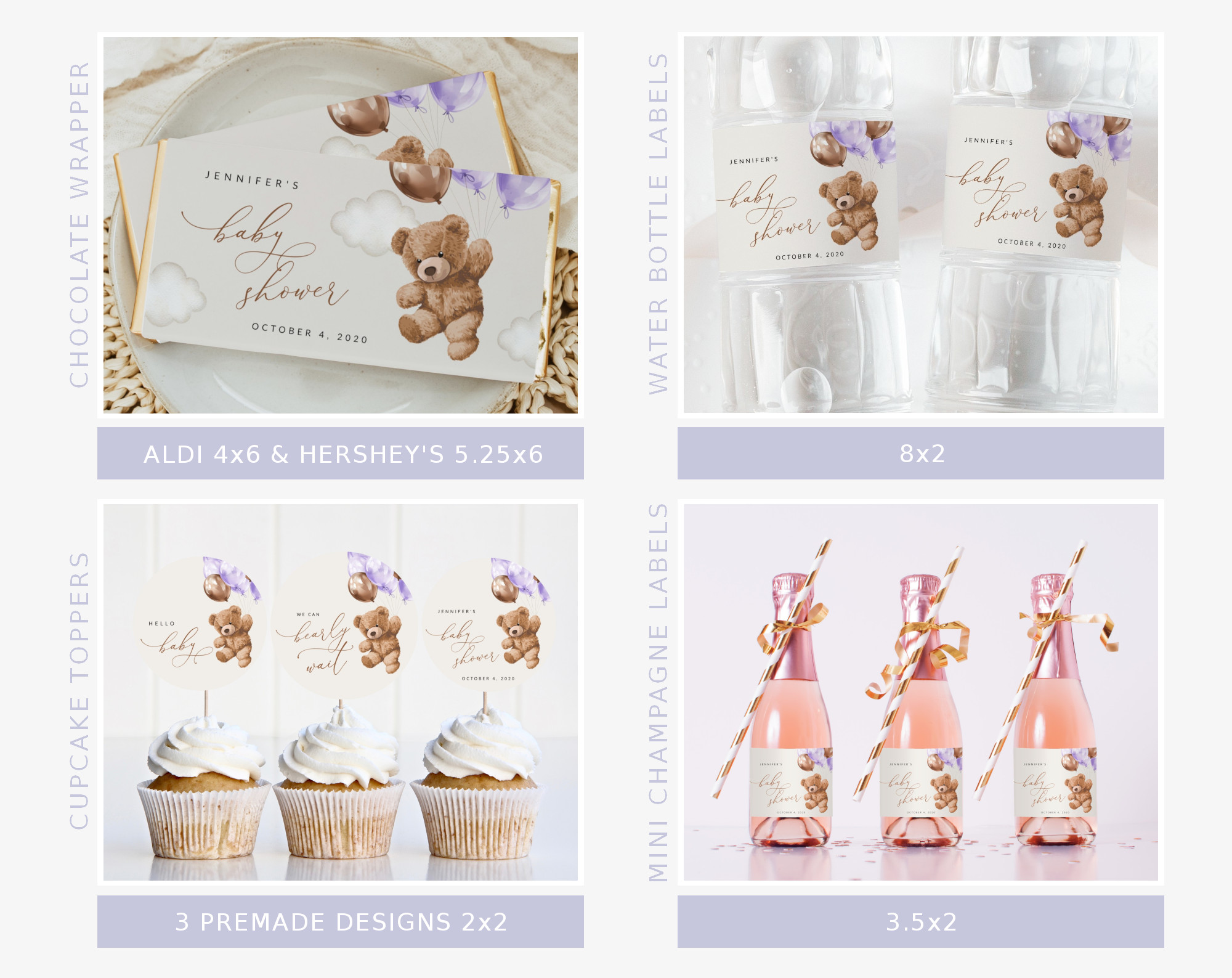 Teddy Bear with Purple Balloons Baby Shower Bundle, Girl Baby Shower, Printable File, Edit Yourself, SH68 Teddy Bear with Purple Balloons Baby Shower Bundle, Girl Baby Shower, Printable File, Edit Yourself, SH68