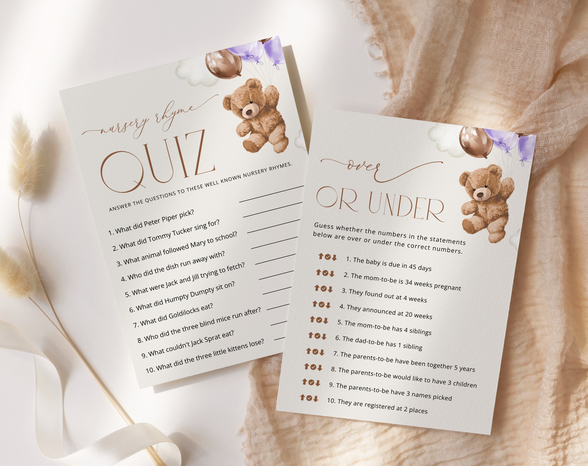 Teddy Bear with Purple Balloons Baby Shower Games Bundle, Set of 35 Games, Girl Baby Shower, Printable File, Edit Yourself, SH68 Teddy Bear with Purple Balloons Baby Shower Games Bundle, Set of 35 Games, Girl Baby Shower, Printable File, Edit Yourself, SH68