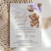 Teddy Bear with Purple Balloons Baby Shower Invitation, Girl Baby Shower, Printable File, Edit Yourself, SH68