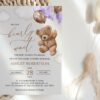 Teddy Bear with Purple Balloons Baby Shower Invitation, Girl Baby Shower, Printable File, Edit Yourself, SH68