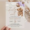 Teddy Bear with Purple Balloons Baby Shower Invitation, Girl Baby Shower, Printable File, Edit Yourself, SH68