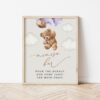 Teddy Bear with Purple Balloons Momosa Bar Sign, Baby Shower Sign, Girl Baby Shower, Printable File, Edit Yourself, SH68