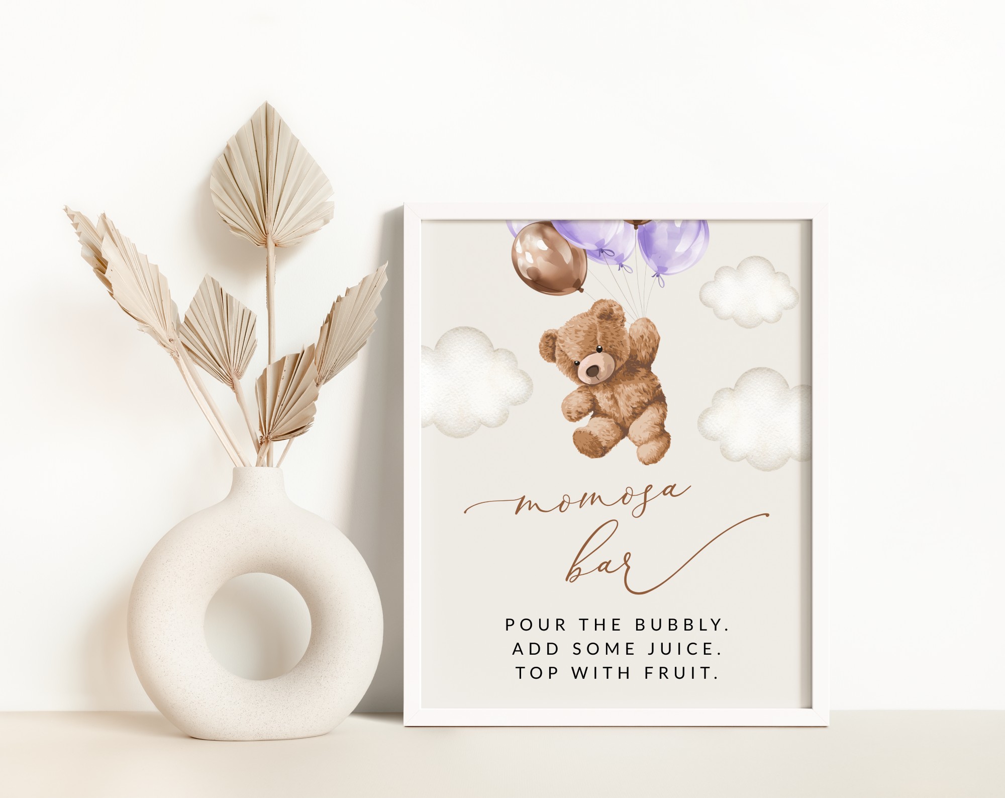 Teddy Bear with Purple Balloons Momosa Bar Sign, Baby Shower Sign, Girl Baby Shower, Printable File, Edit Yourself, SH68 Teddy Bear with Purple Balloons Momosa Bar Sign, Baby Shower Sign, Girl Baby Shower, Printable File, Edit Yourself, SH68