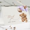 Teddy Bear with Purple Balloons Thank You Card, Girl Baby Shower, Printable File, Edit Yourself, SH68