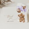 SH68 Thank You Card 3 Teddy Bear with Purple Balloons Thank You Card, Girl Baby Shower, Printable File, Edit Yourself, SH68