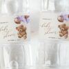 Teddy Bear with Purple Balloons Water Bottle Labels, Baby Shower Decoration, Girl Baby Shower, Printable File, Edit Yourself, SH68