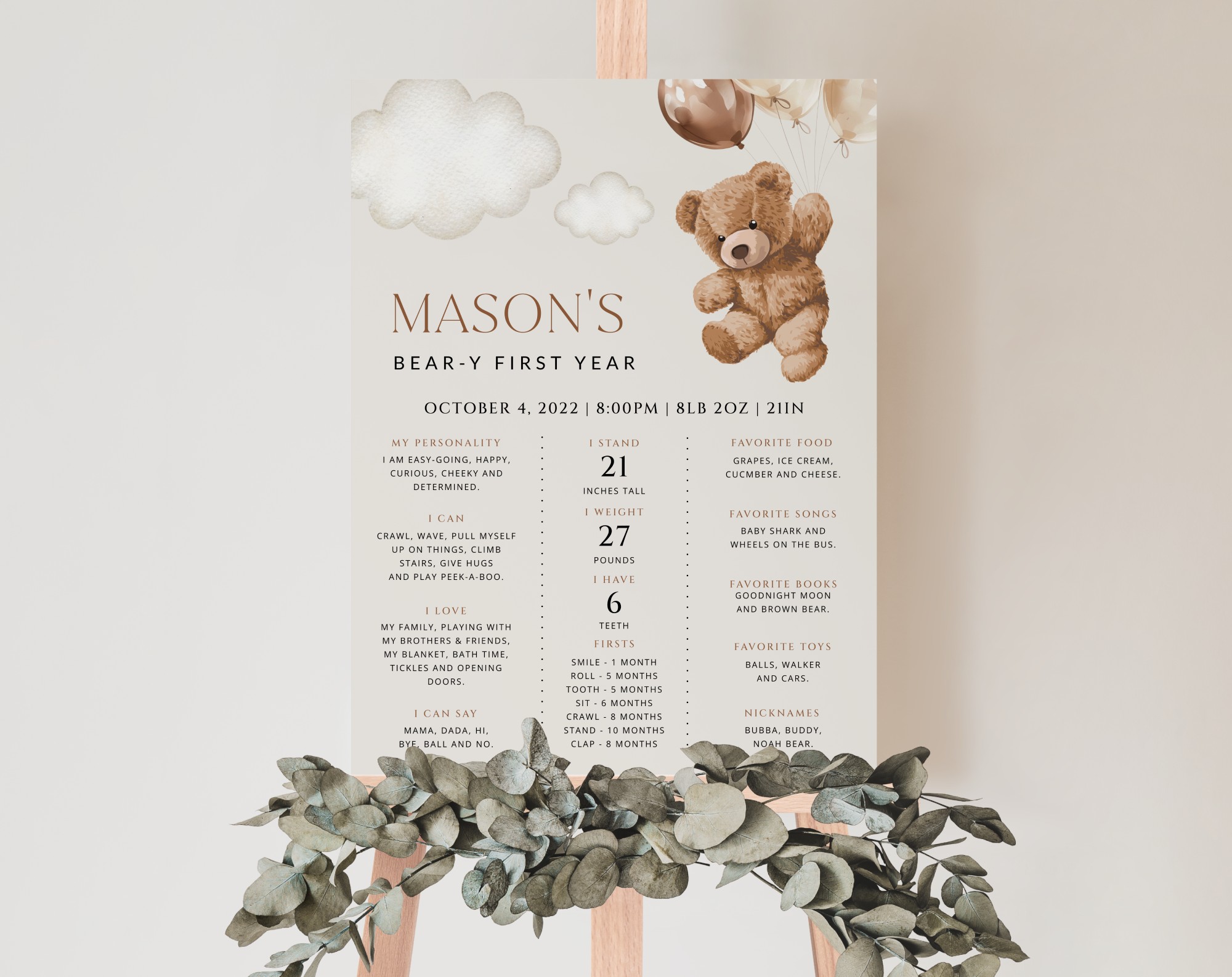 Teddy Bear with Brown Balloons Milestone Sign, Birthday Sign, First Birthday, Boy Birthday, Printable File, Edit Yourself, SH69 Teddy Bear with Brown Balloons Milestone Sign, Birthday Sign, First Birthday, Boy Birthday, Printable File, Edit Yourself, SH69