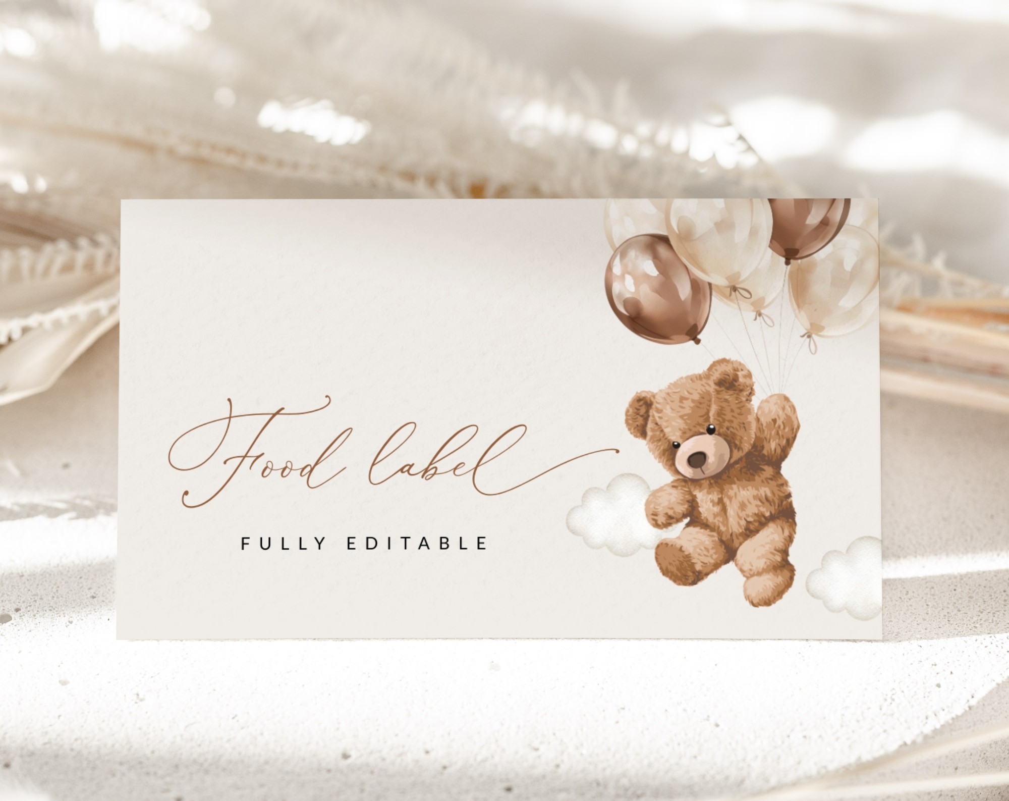 Teddy Bear with Brown Balloons Food Label, First Birthday, Boy Birthday, Printable File, Edit Yourself, SH69 Teddy Bear with Brown Balloons Food Label, First Birthday, Boy Birthday, Printable File, Edit Yourself, SH69