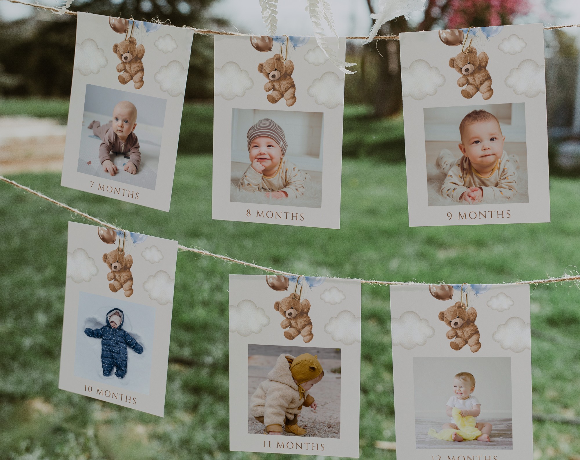 Teddy Bear with Blue Balloons First Year Photos, First Birthday, Boy Birthday, Printable File, Edit Yourself, SH70 Teddy Bear with Blue Balloons First Year Photos, First Birthday, Boy Birthday, Printable File, Edit Yourself, SH70