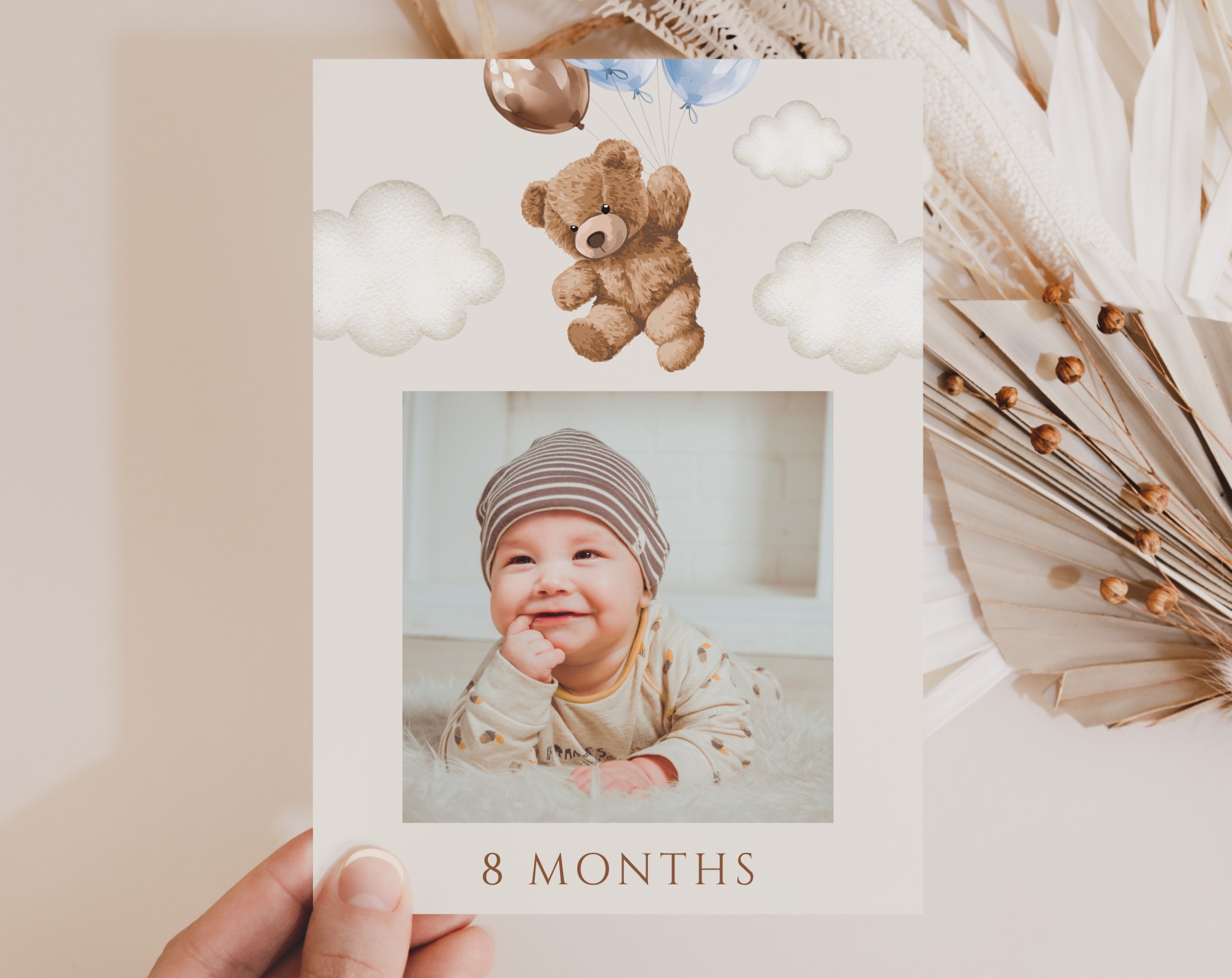 Teddy Bear with Blue Balloons First Year Photos, First Birthday, Boy Birthday, Printable File, Edit Yourself, SH70 Teddy Bear with Blue Balloons First Year Photos, First Birthday, Boy Birthday, Printable File, Edit Yourself, SH70