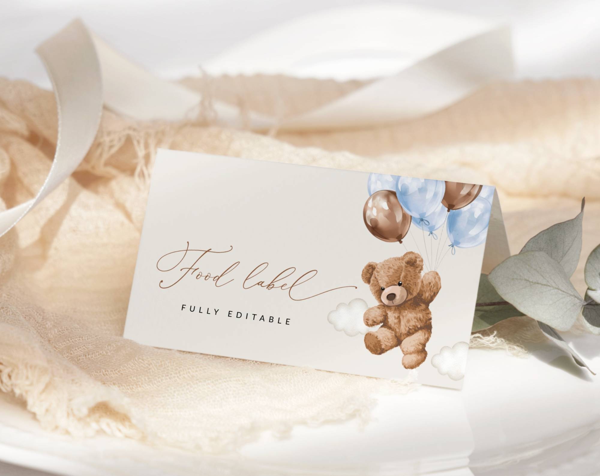 Teddy Bear with Blue Balloons Food Label, First Birthday, Boy Birthday, Printable File, Edit Yourself, SH70 Teddy Bear with Blue Balloons Food Label, First Birthday, Boy Birthday, Printable File, Edit Yourself, SH70