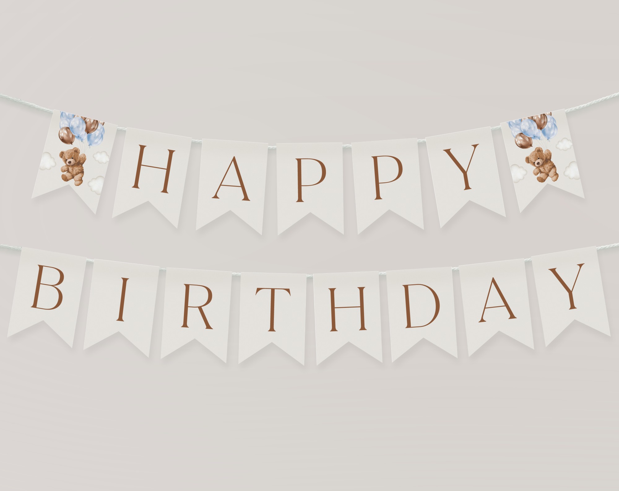 Teddy Bear with Blue Balloons Happy Birthday Banner, First Birthday, Boy Birthday, Printable File, Edit Yourself, SH70