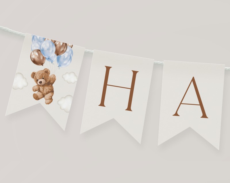 Teddy Bear with Blue Balloons Happy Birthday Banner, First Birthday, Boy Birthday, Printable File, Edit Yourself, SH70 Teddy Bear with Blue Balloons Happy Birthday Banner, First Birthday, Boy Birthday, Printable File, Edit Yourself, SH70