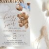 Teddy Bear with Blue Balloons First Birthday Invitation, Birthday Stationery, Boy Birthday, Printable File, Edit Yourself, SH70