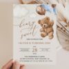 Teddy Bear with Blue Balloons First Birthday Invitation, Birthday Stationery, Boy Birthday, Printable File, Edit Yourself, SH70