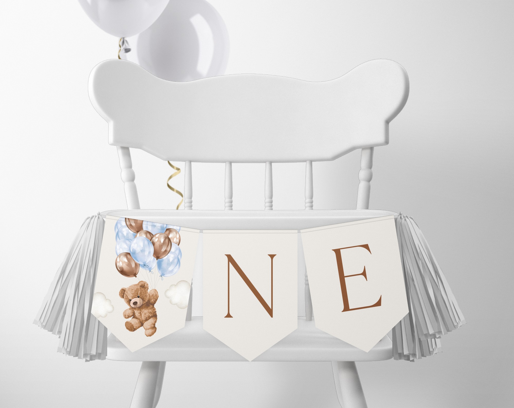 Teddy Bear with Blue Balloons One High Chair Banner, First Birthday, Boy Birthday, Printable File, Edit Yourself, SH70 Teddy Bear with Blue Balloons One High Chair Banner, First Birthday, Boy Birthday, Printable File, Edit Yourself, SH70