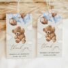 Teddy Bear with Blue Balloons Favor Tags, Gift Tags, First Birthday, Boy Birthday, Printable File, Edit Yourself, SH70
