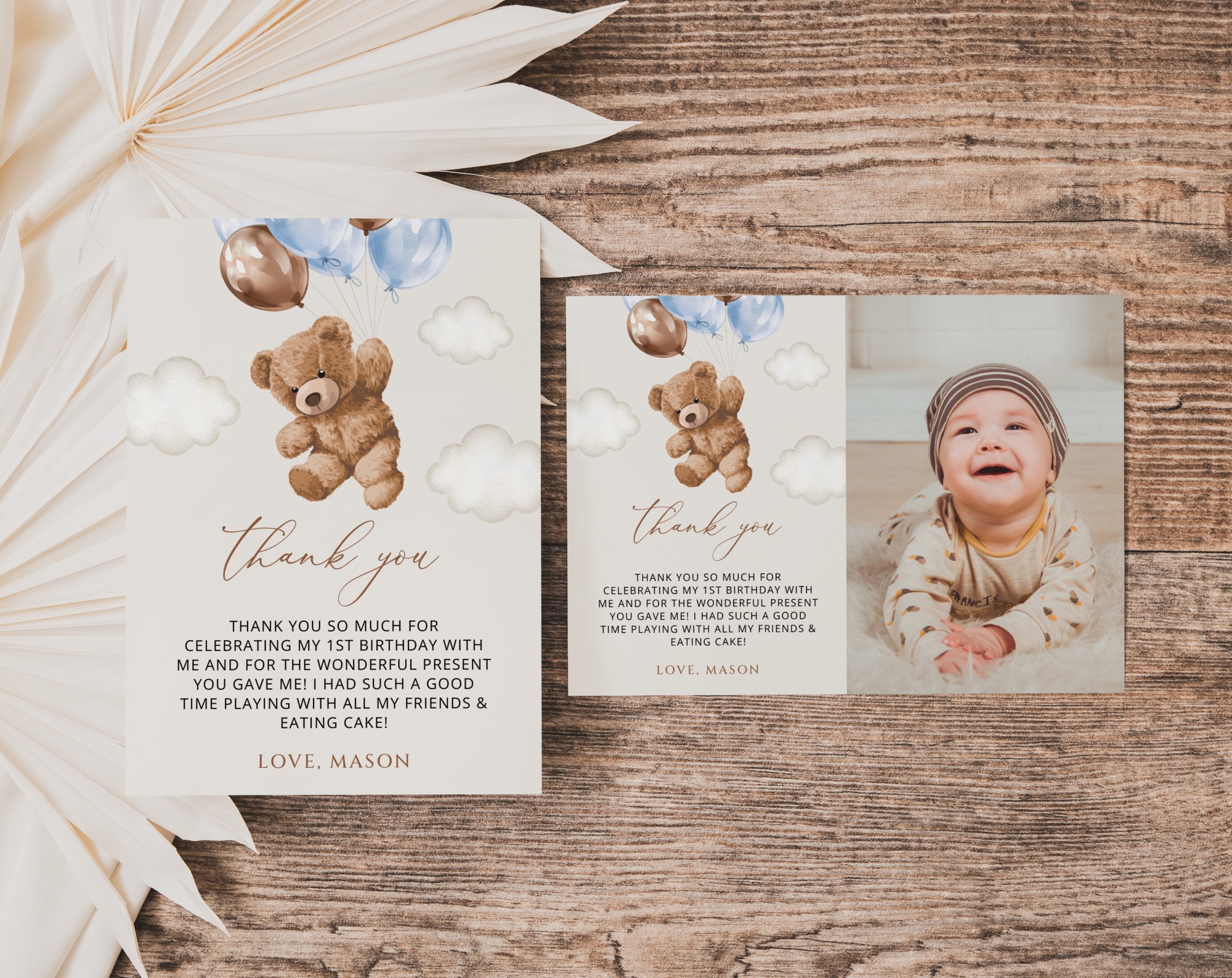 Teddy Bear with Blue Balloons Thank You Card, First Birthday, Boy Birthday, Printable File, Edit Yourself, SH70 Teddy Bear with Blue Balloons Thank You Card, First Birthday, Boy Birthday, Printable File, Edit Yourself, SH70
