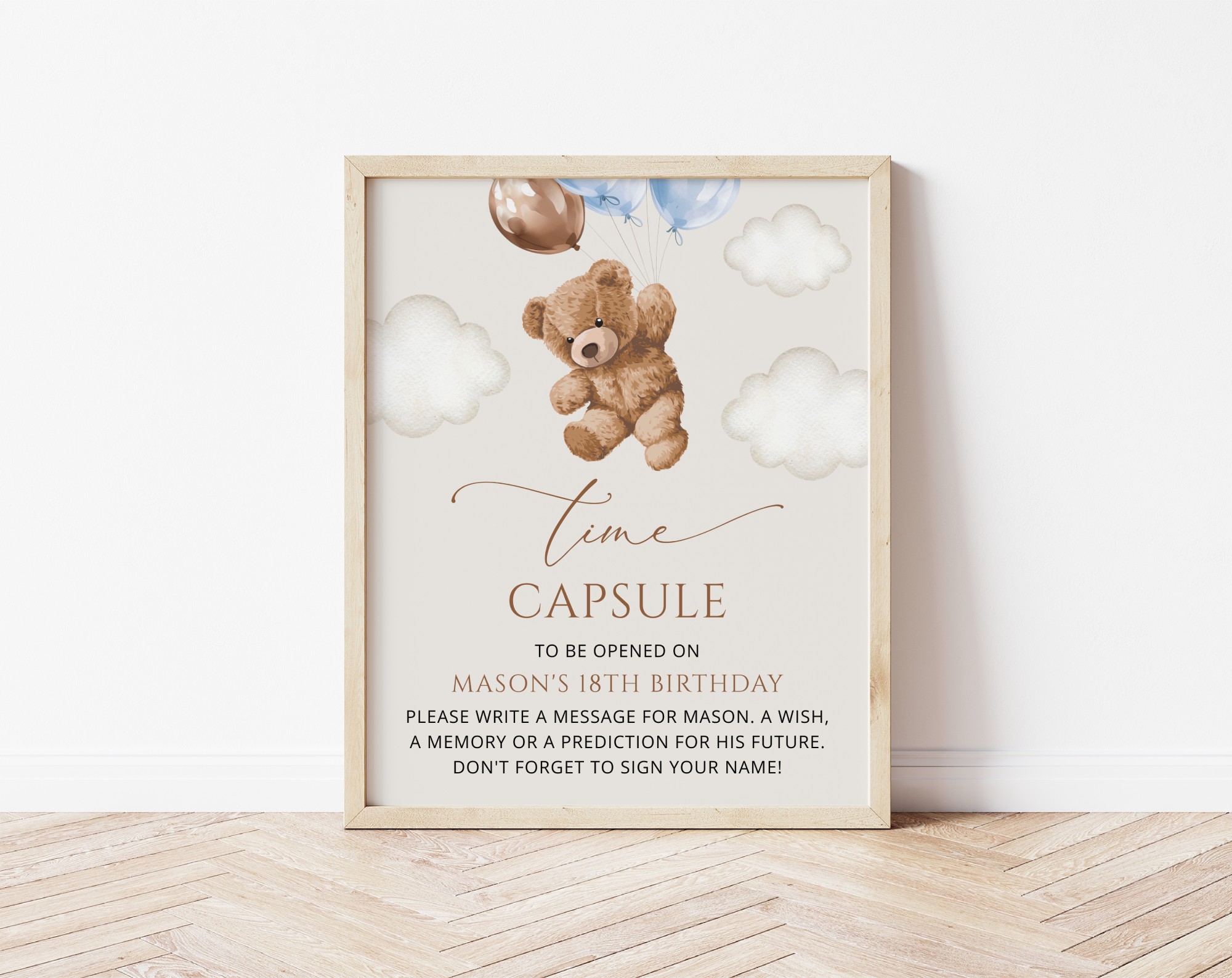 Teddy Bear with Blue Balloons Time Capsule, First Birthday, Boy Birthday, Printable File, Edit Yourself, SH70 Teddy Bear with Blue Balloons Time Capsule, First Birthday, Boy Birthday, Printable File, Edit Yourself, SH70