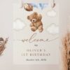 Teddy Bear with Blue Balloons Welcome Sign, Birthday Sign, First Birthday, Boy Birthday, Printable File, Edit Yourself, SH70