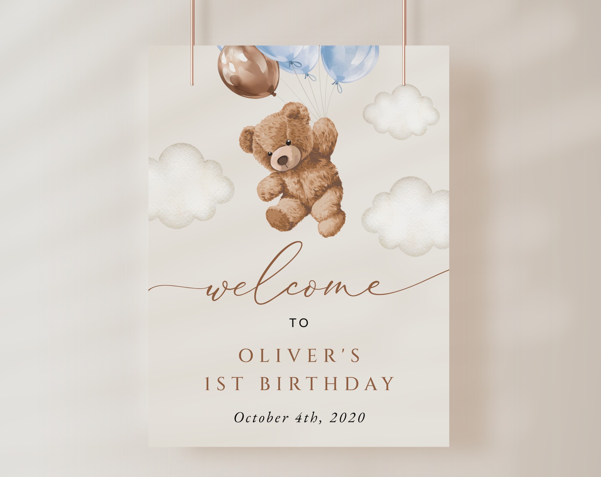 Teddy Bear with Blue Balloons Welcome Sign, Birthday Sign, First Birthday, Boy Birthday, Printable File, Edit Yourself, SH70 Teddy Bear with Blue Balloons Welcome Sign, Birthday Sign, First Birthday, Boy Birthday, Printable File, Edit Yourself, SH70