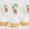 Teddy Bear with Green Balloons Cupcake Toppers, First Birthday, Boy Birthday, Printable File, Edit Yourself, SH71