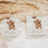 Teddy Bear with Green Balloons Favor Tags, Gift Tags, First Birthday, Boy Birthday, Printable File, Edit Yourself, SH71
