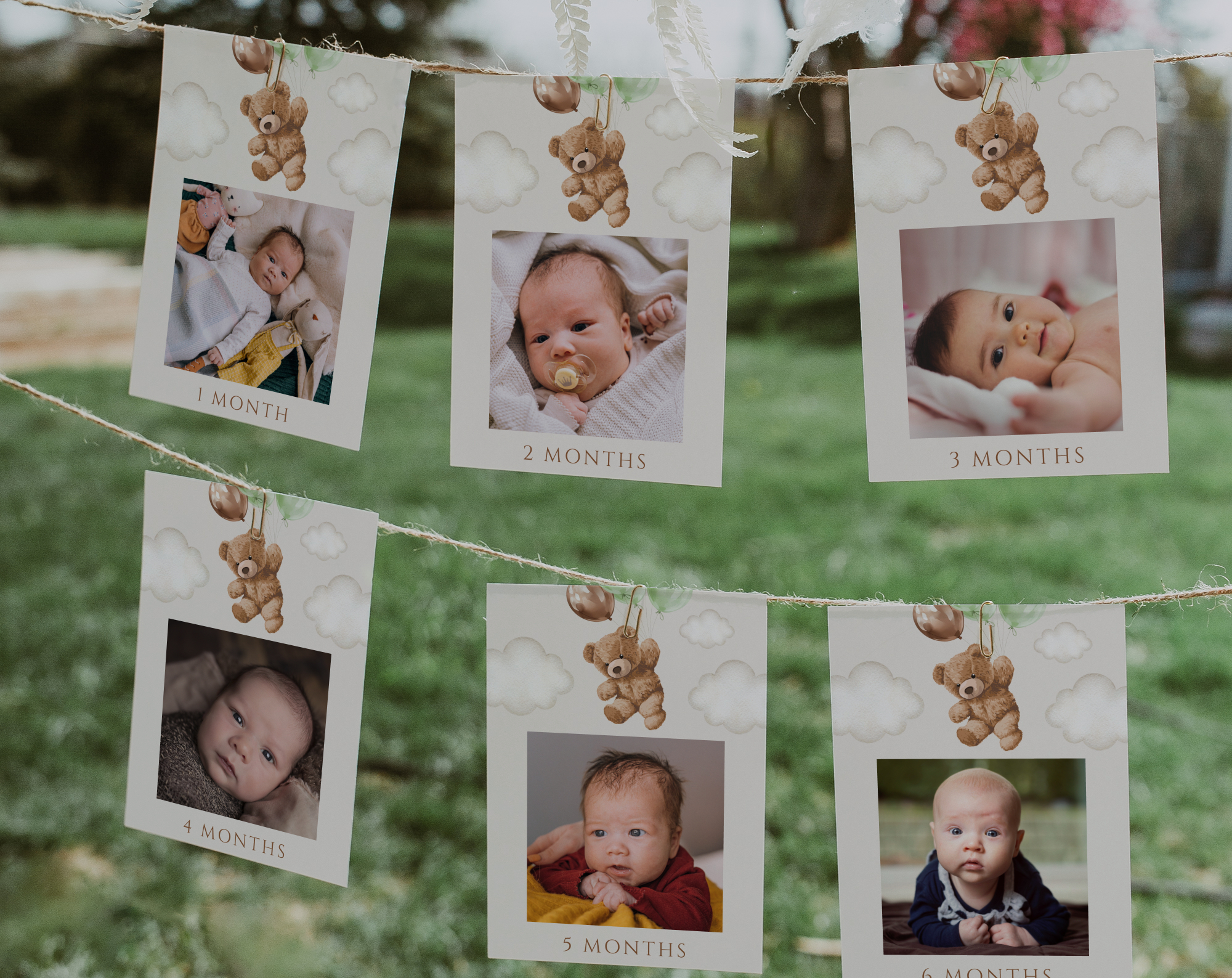 Teddy Bear with Green Balloons First Year Photos, First Birthday, Boy Birthday, Printable File, Edit Yourself, SH71