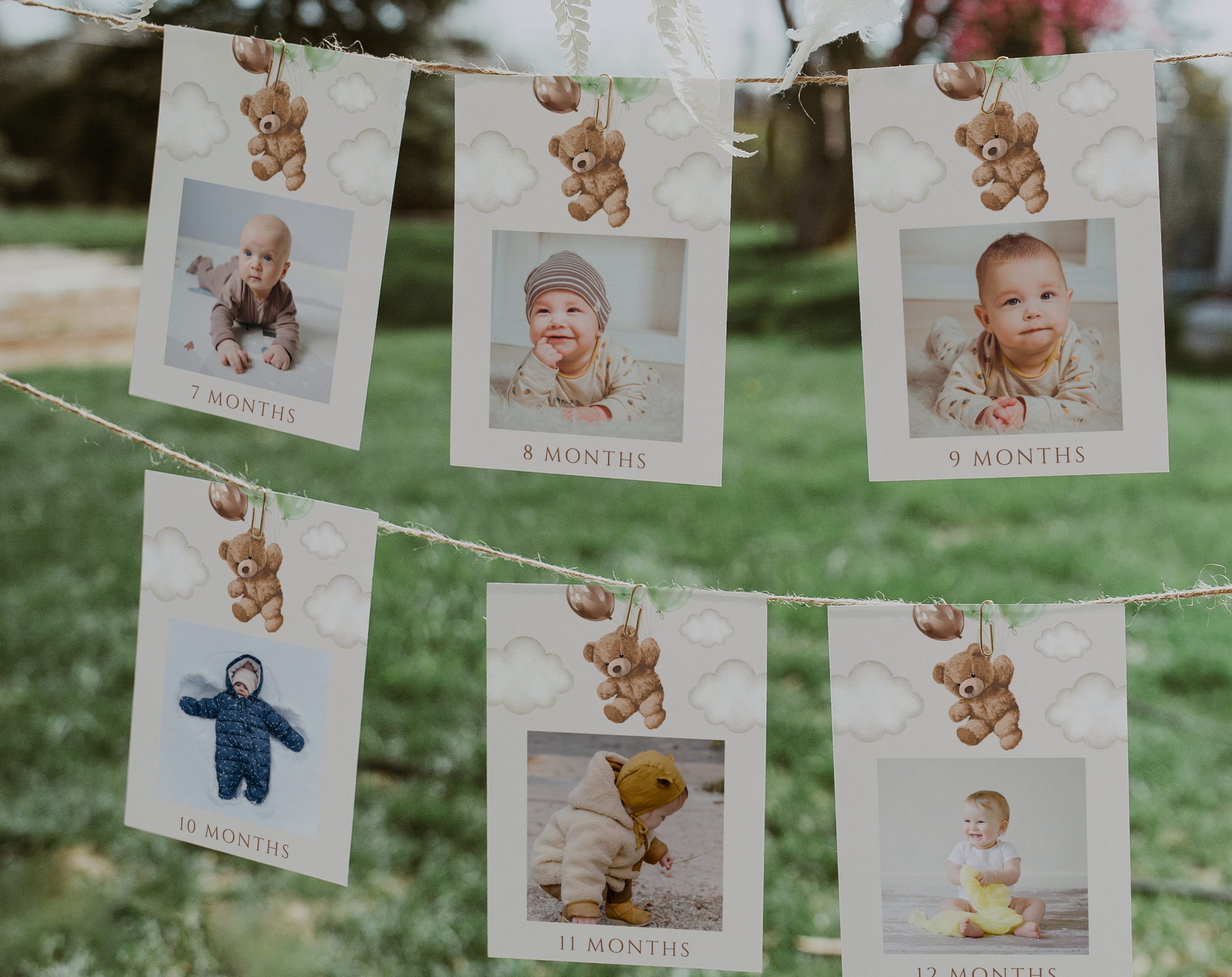 Teddy Bear with Green Balloons First Year Photos, First Birthday, Boy Birthday, Printable File, Edit Yourself, SH71 Teddy Bear with Green Balloons First Year Photos, First Birthday, Boy Birthday, Printable File, Edit Yourself, SH71