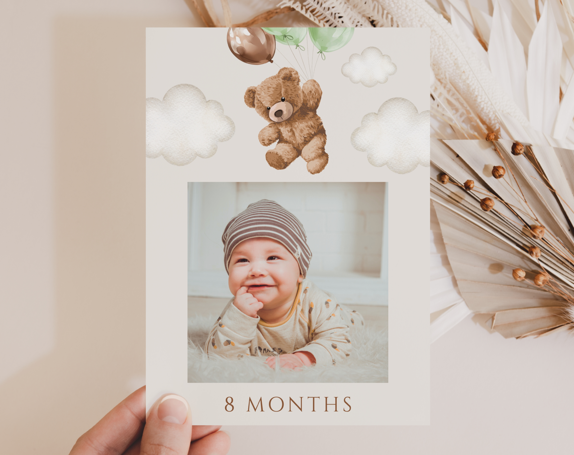 Teddy Bear with Green Balloons First Year Photos, First Birthday, Boy Birthday, Printable File, Edit Yourself, SH71 Teddy Bear with Green Balloons First Year Photos, First Birthday, Boy Birthday, Printable File, Edit Yourself, SH71
