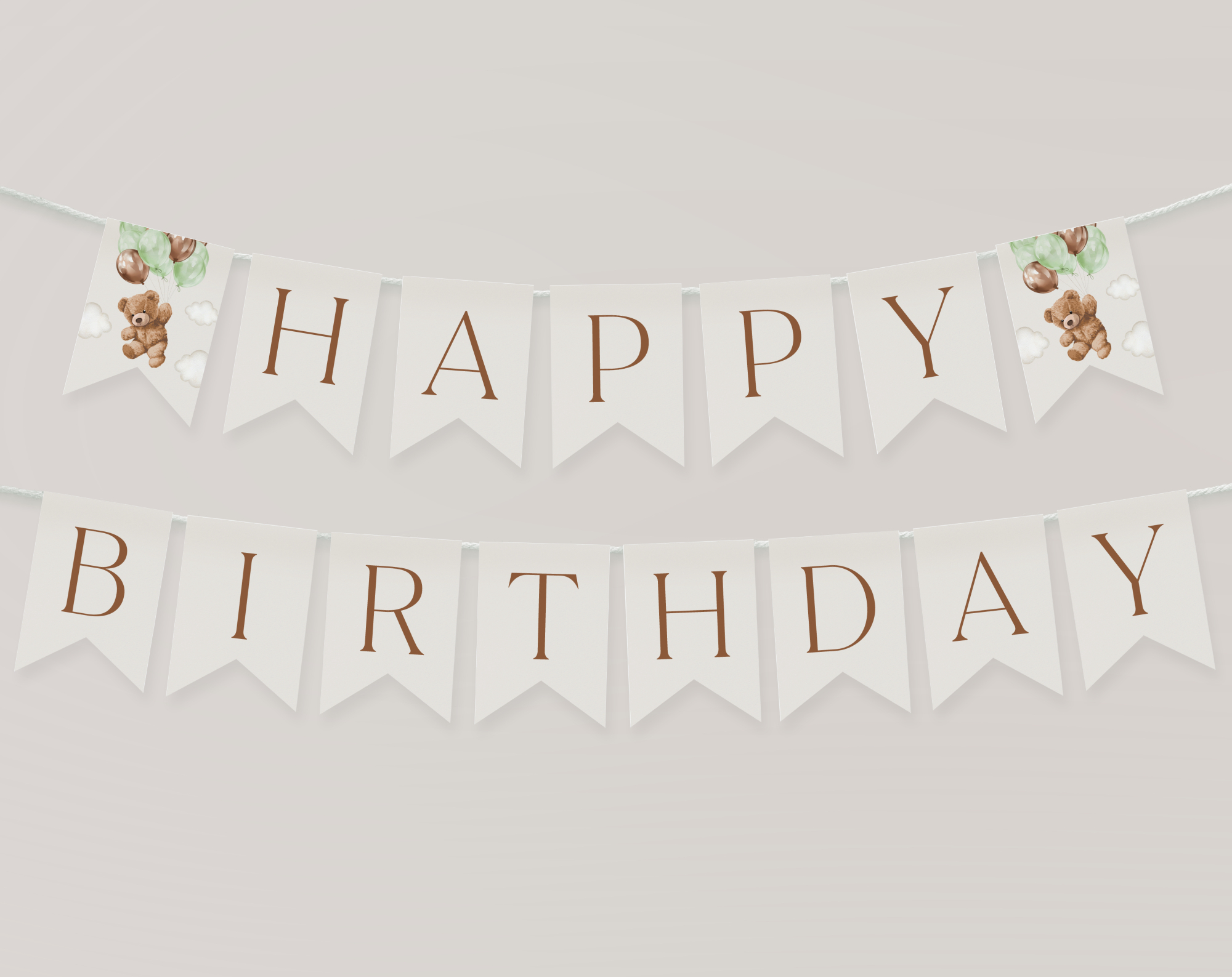 Teddy Bear with Green Balloons Happy Birthday Banner, First Birthday, Boy Birthday, Printable File, Edit Yourself, SH71 Teddy Bear with Green Balloons Happy Birthday Banner, First Birthday, Boy Birthday, Printable File, Edit Yourself, SH71
