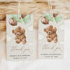 Teddy Bear with Green Balloons Favor Tags, Gift Tags, First Birthday, Boy Birthday, Printable File, Edit Yourself, SH71