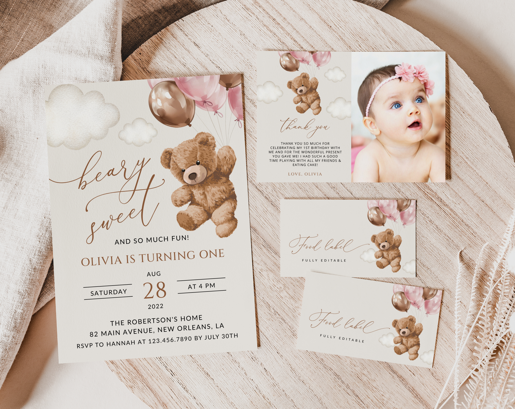 SH72 Teddy Bear with Pink Balloons First Birthday Shop by Collection SH72 Teddy Bear with Pink Balloons First Birthday Shop by Collection