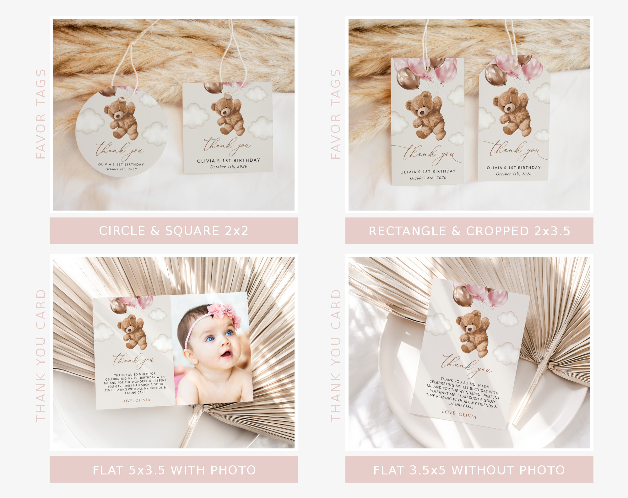 Teddy Bear with Pink Balloons First Birthday Bundle, Girl Birthday, Printable File, Edit Yourself, SH72 Teddy Bear with Pink Balloons First Birthday Bundle, Girl Birthday, Printable File, Edit Yourself, SH72