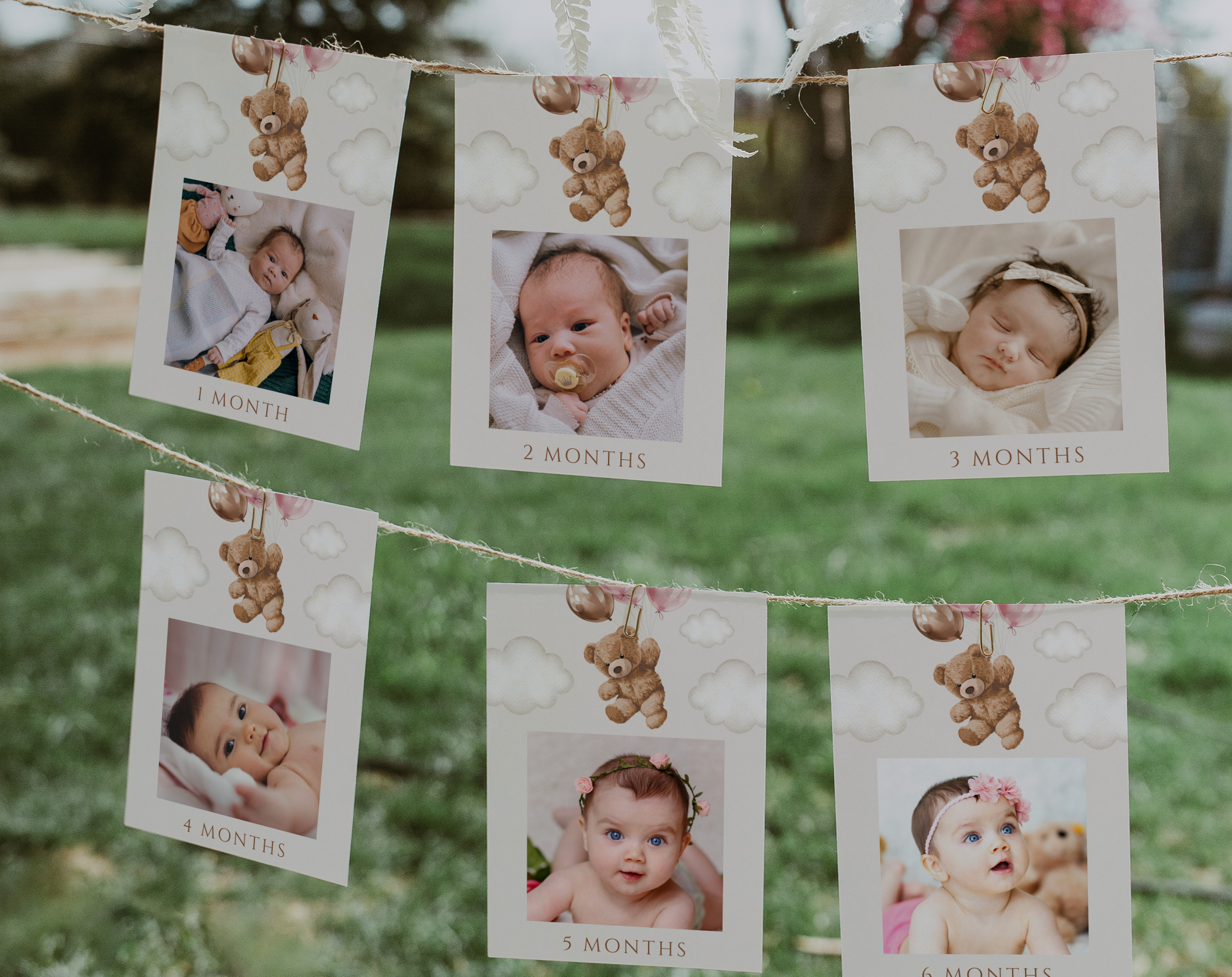 Teddy Bear with Pink Balloons First Year Photos, First Birthday, Girl Birthday, Printable File, Edit Yourself, SH72