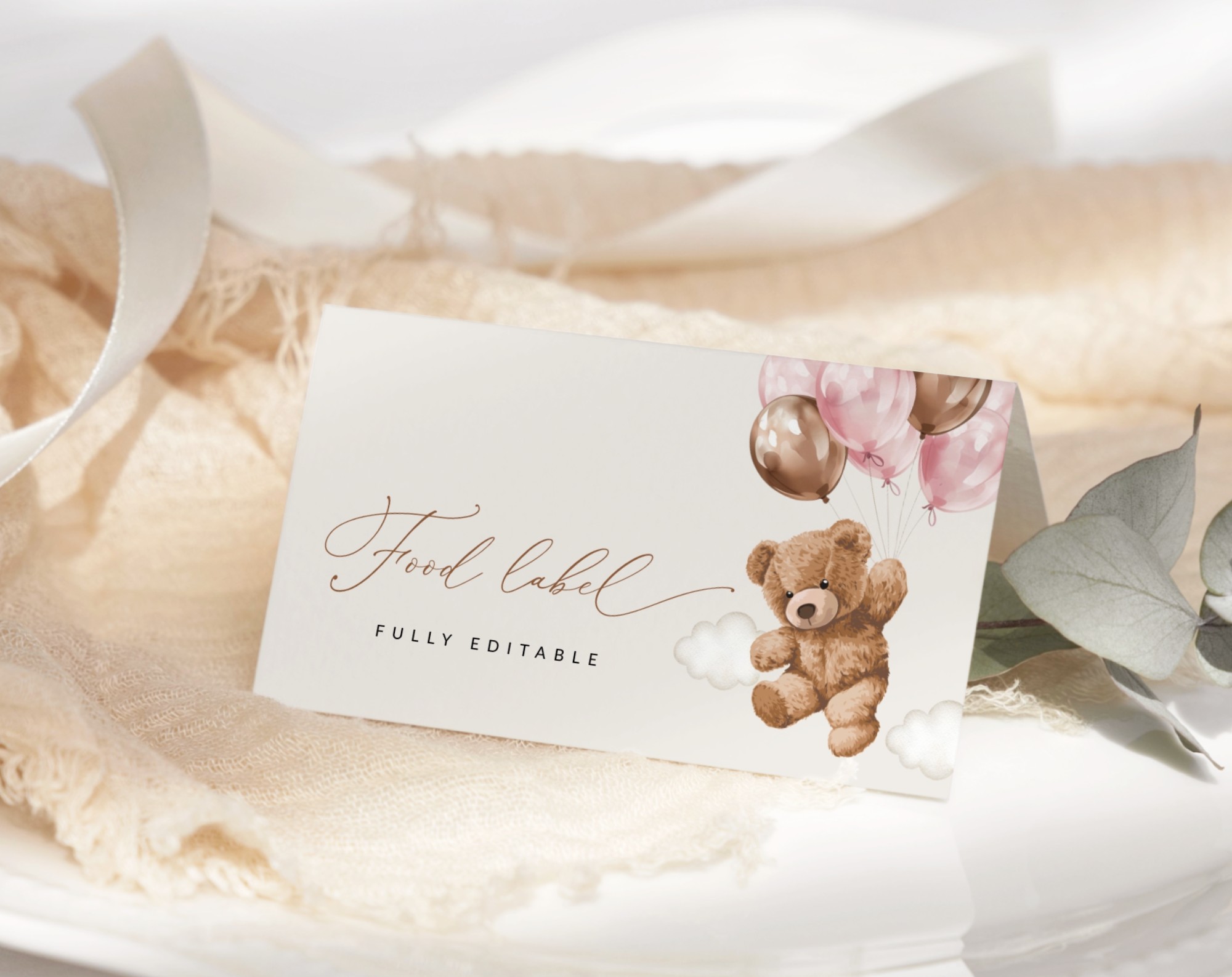 Teddy Bear with Pink Balloons Food Label, First Birthday, Girl Birthday, Printable File, Edit Yourself, SH72 Teddy Bear with Pink Balloons Food Label, First Birthday, Girl Birthday, Printable File, Edit Yourself, SH72