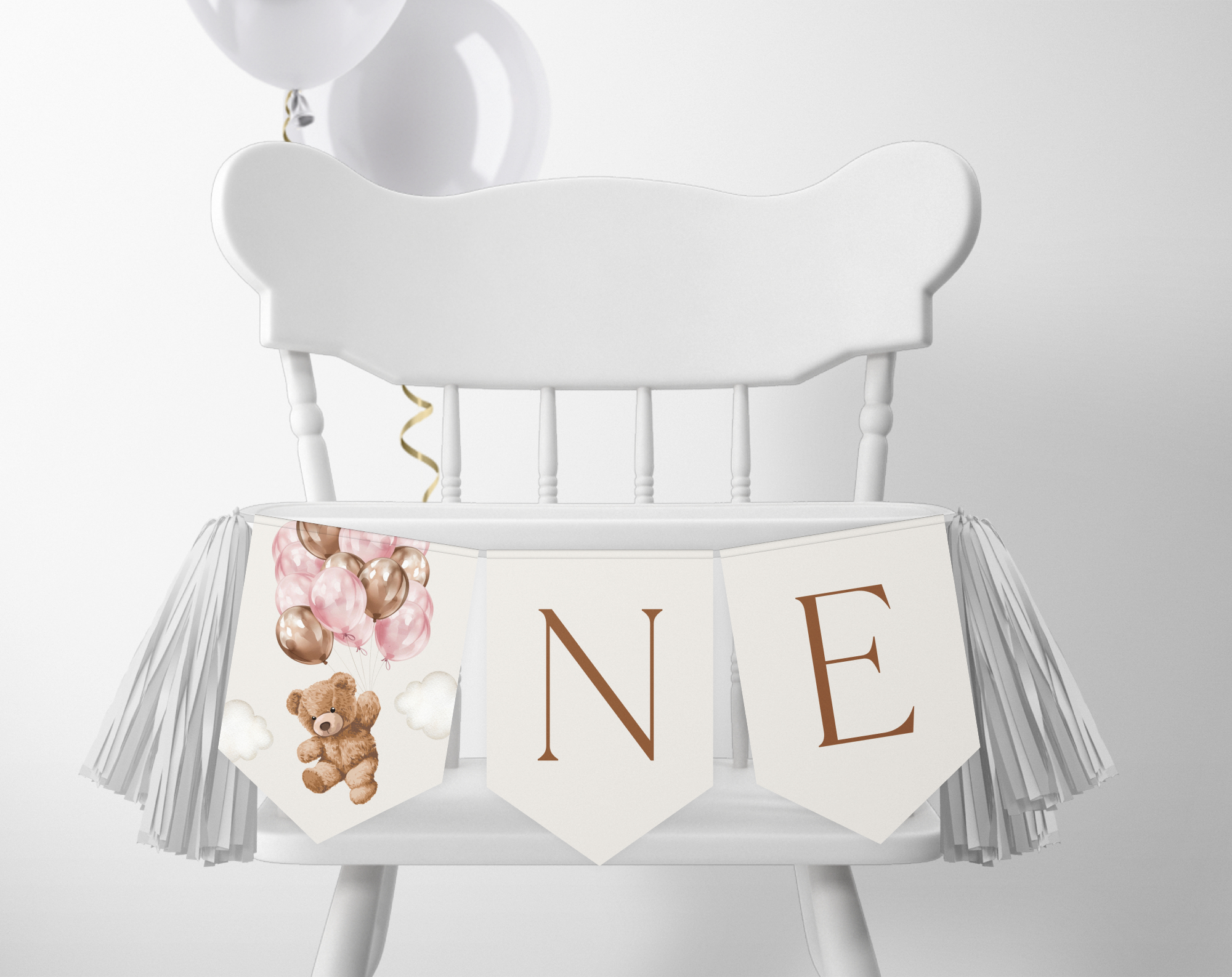 Teddy Bear with Pink Balloons One High Chair Banner, First Birthday, Girl Birthday, Printable File, Edit Yourself, SH72 Teddy Bear with Pink Balloons One High Chair Banner, First Birthday, Girl Birthday, Printable File, Edit Yourself, SH72