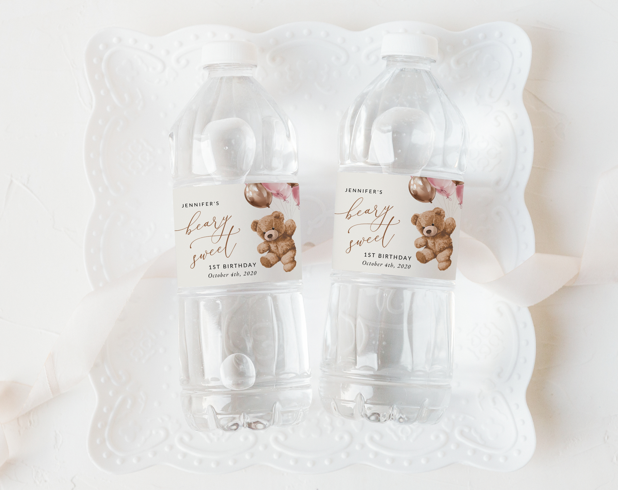 Teddy Bear with Pink Balloons Water Bottle Labels, First Birthday, Girl Birthday, Printable File, Edit Yourself, SH72 Teddy Bear with Pink Balloons Water Bottle Labels, First Birthday, Girl Birthday, Printable File, Edit Yourself, SH72