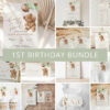 Teddy Bear with Green Balloons First Birthday Bundle, Boy Birthday, Printable File, Edit Yourself, SH71