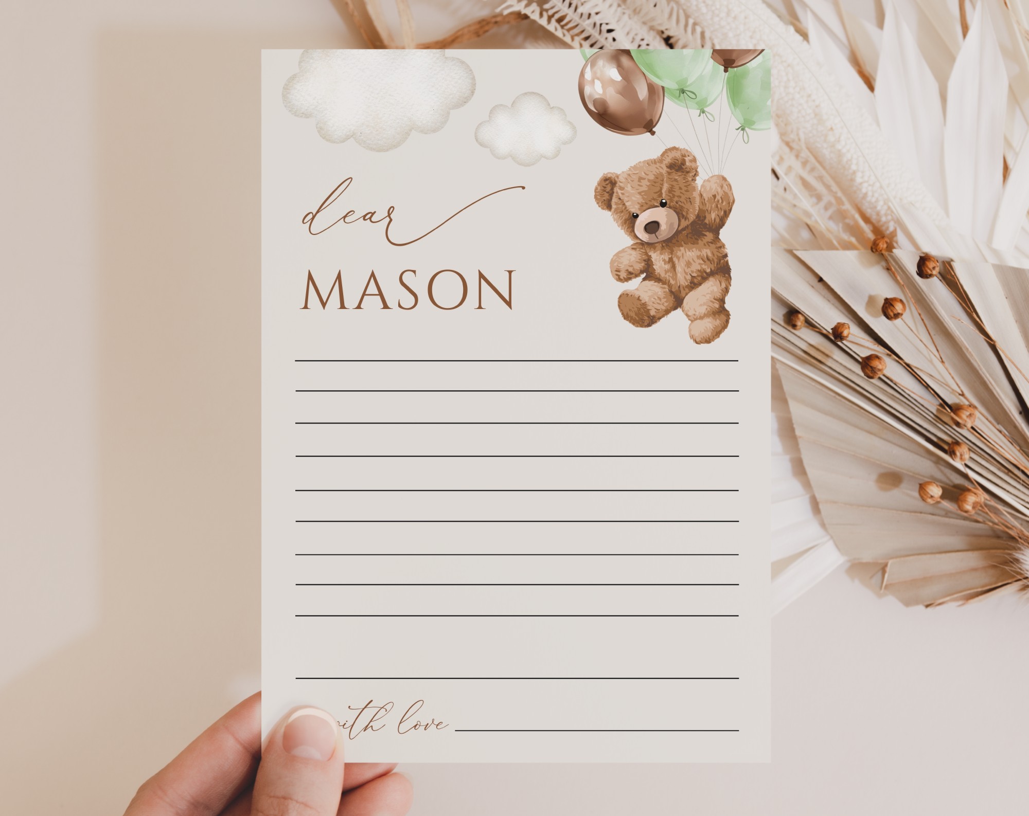 Teddy Bear with Green Balloons Time Capsule, First Birthday, Boy Birthday, Printable File, Edit Yourself, SH71 Teddy Bear with Green Balloons Time Capsule, First Birthday, Boy Birthday, Printable File, Edit Yourself, SH71