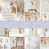 Teddy Bear with Purple Balloons First Birthday Bundle, Girl Birthday, Printable File, Edit Yourself, SH73
