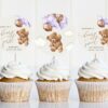 Teddy Bear with Purple Balloons Cupcake Toppers, First Birthday, Girl Birthday, Printable File, Edit Yourself, SH73
