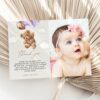 Teddy Bear with Purple Balloons Thank You Card, First Birthday, Girl Birthday, Printable File, Edit Yourself, SH73